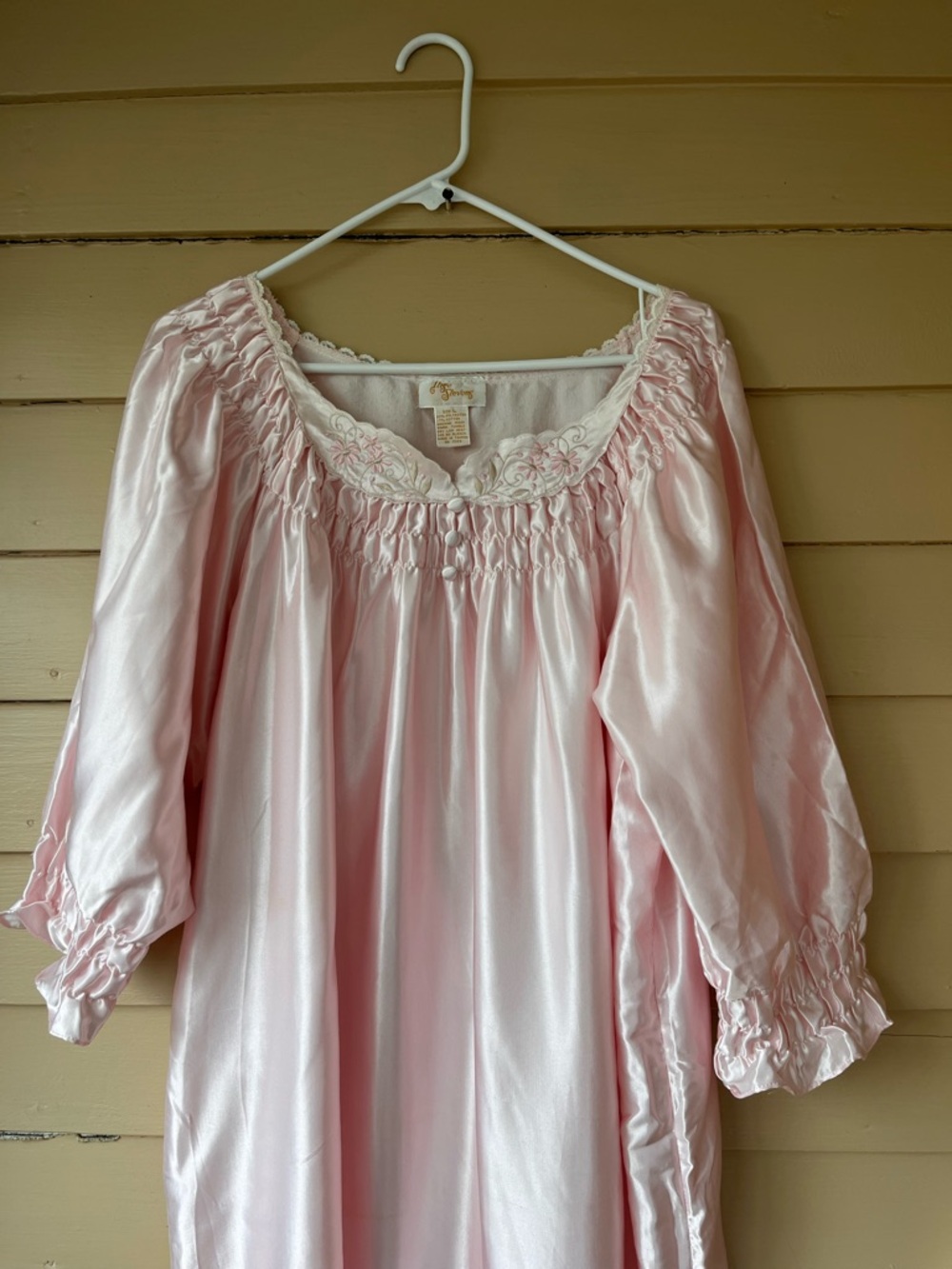 Size L, ILISE STEVENS, Vintage Pink Satin Nightgown with Lace Trim